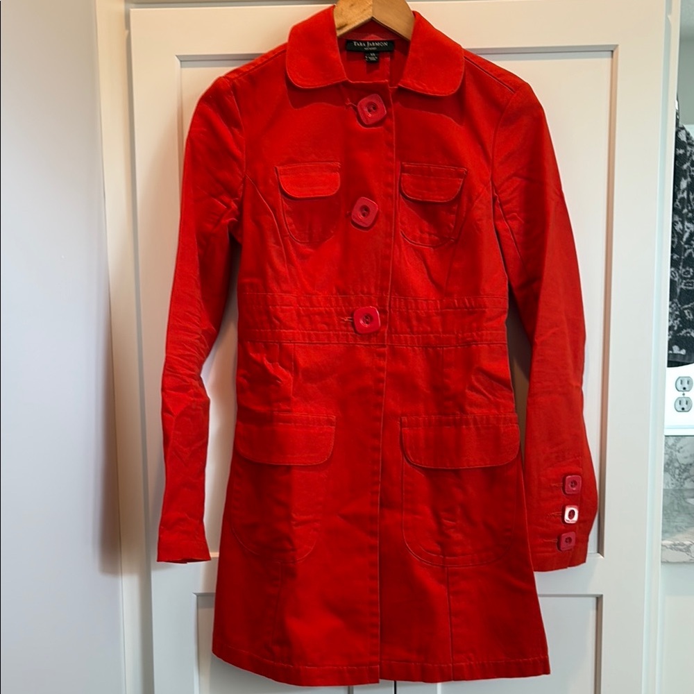 Target Collab! Tara Jarmon Orange Trench Coat Fitted Silhouette Knee-Length